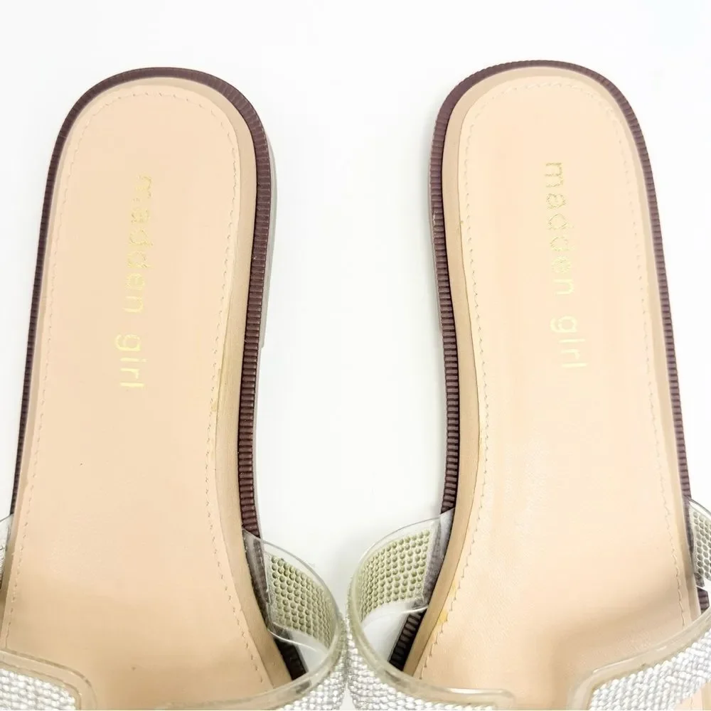 Madden Girl HAILEY Silver Rhinestone Sparkle H Strap Slip On Slide Sandals